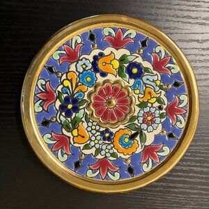 Two - Cearco Pintado a Mano Ceramic Decorative Plates w/24K Gold With Free Stand